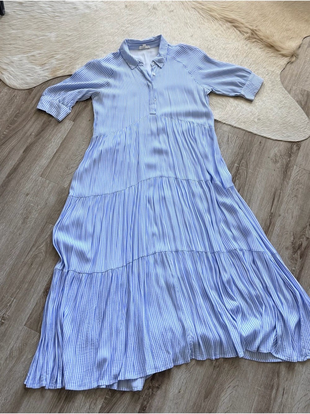 Blue & White Striped Dress w/ Waist
